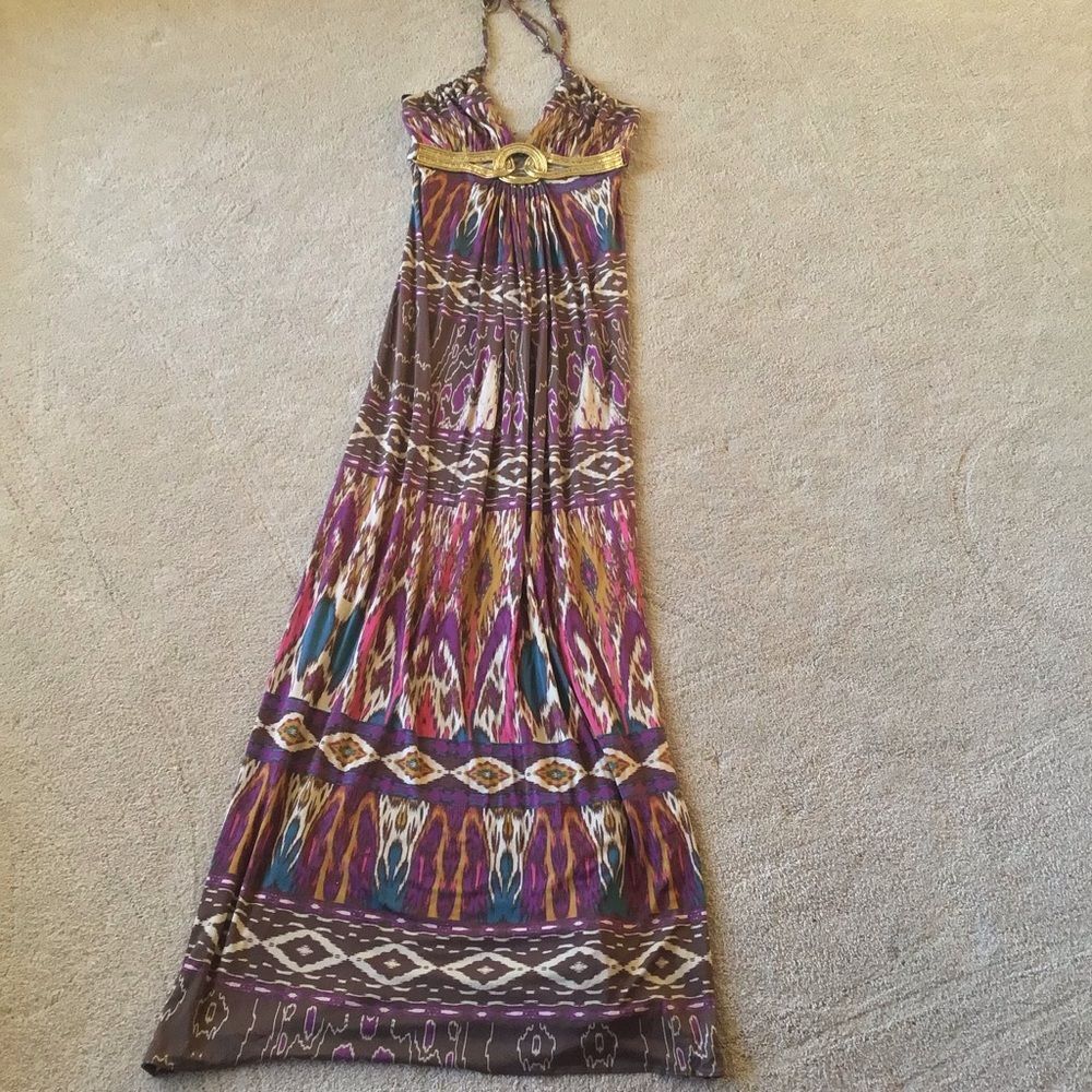 Vintage Sky 100% Silk Bobo Vibrant Patterned Maxi Dress